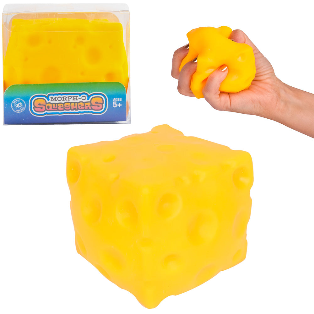 Jumbo yellow cheese cube squishy toy with dough cream filling