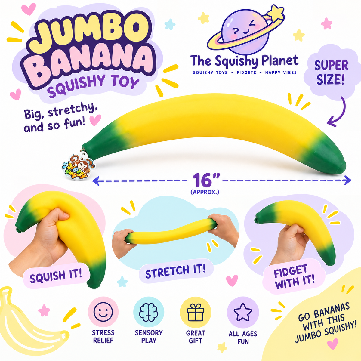 JA-RU Jumbo Stretchy Banana Squishy Toy