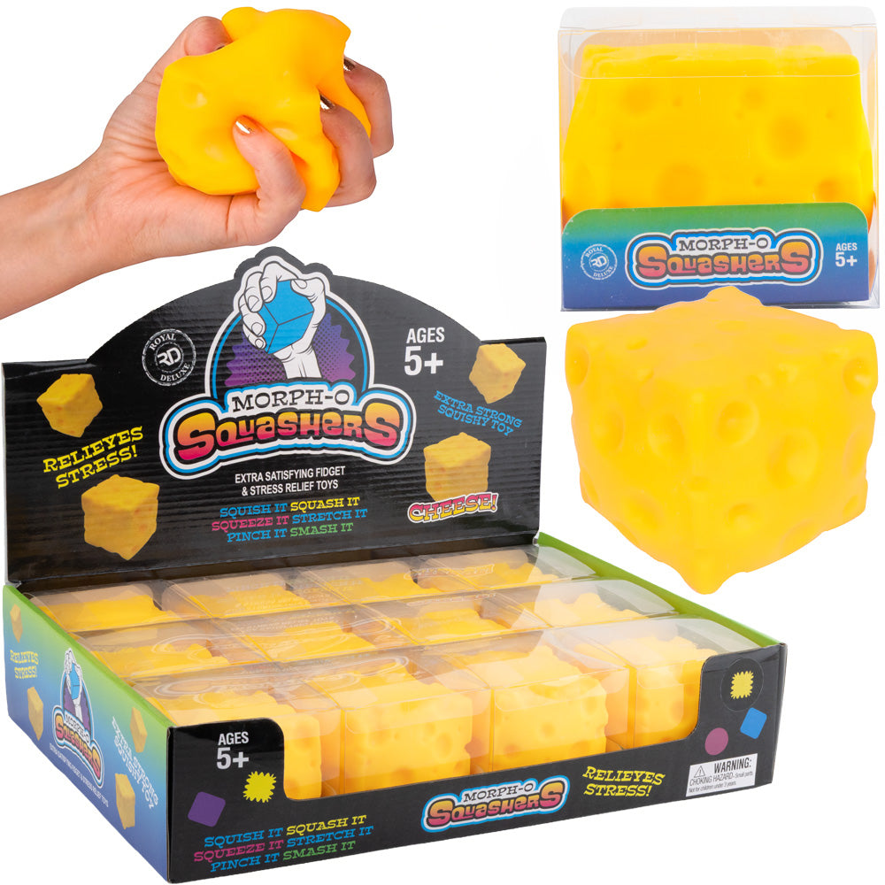Morph-O Jumbo Cheese Cube Squishy Toy with packaging and display box