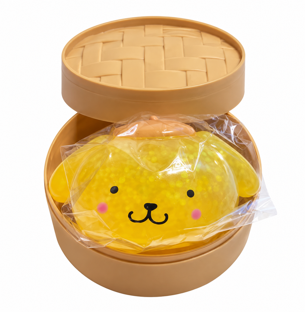 Pompompurin glitter squishy dumpling inside mystery steamer container