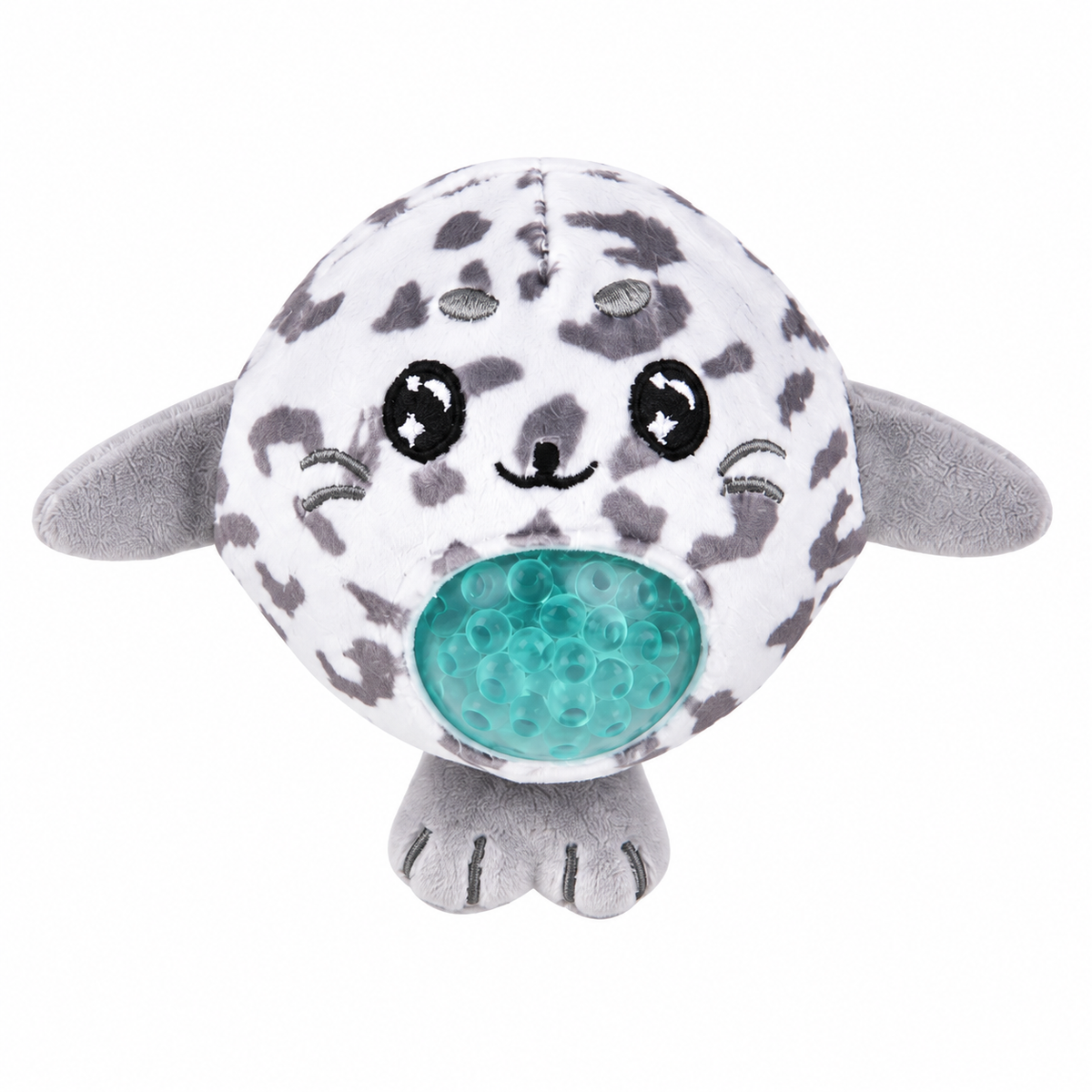 Spotted seal Squeezy Bead Plush sensory toy with aqua gel beads