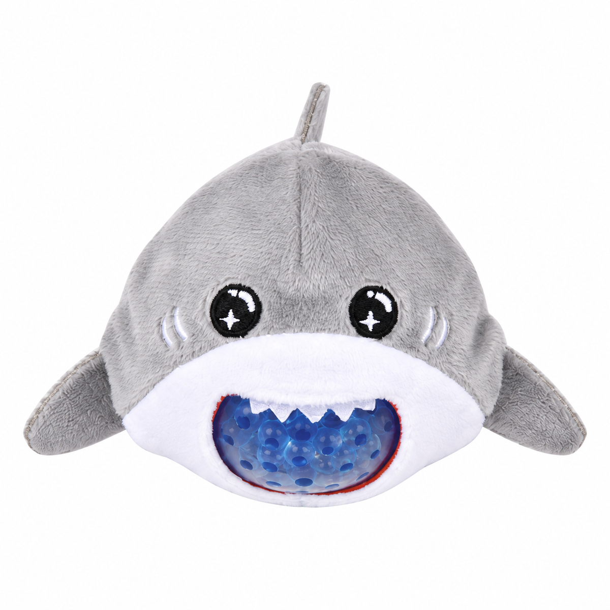 - Gray shark Squeezy Bead Plush sensory toy with blue gel beads