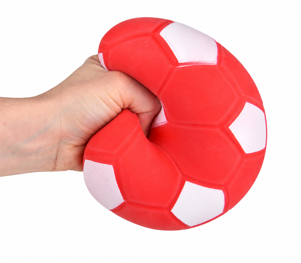 Squishy Mega Marshmallow Soccer Ball being squeezed by hand